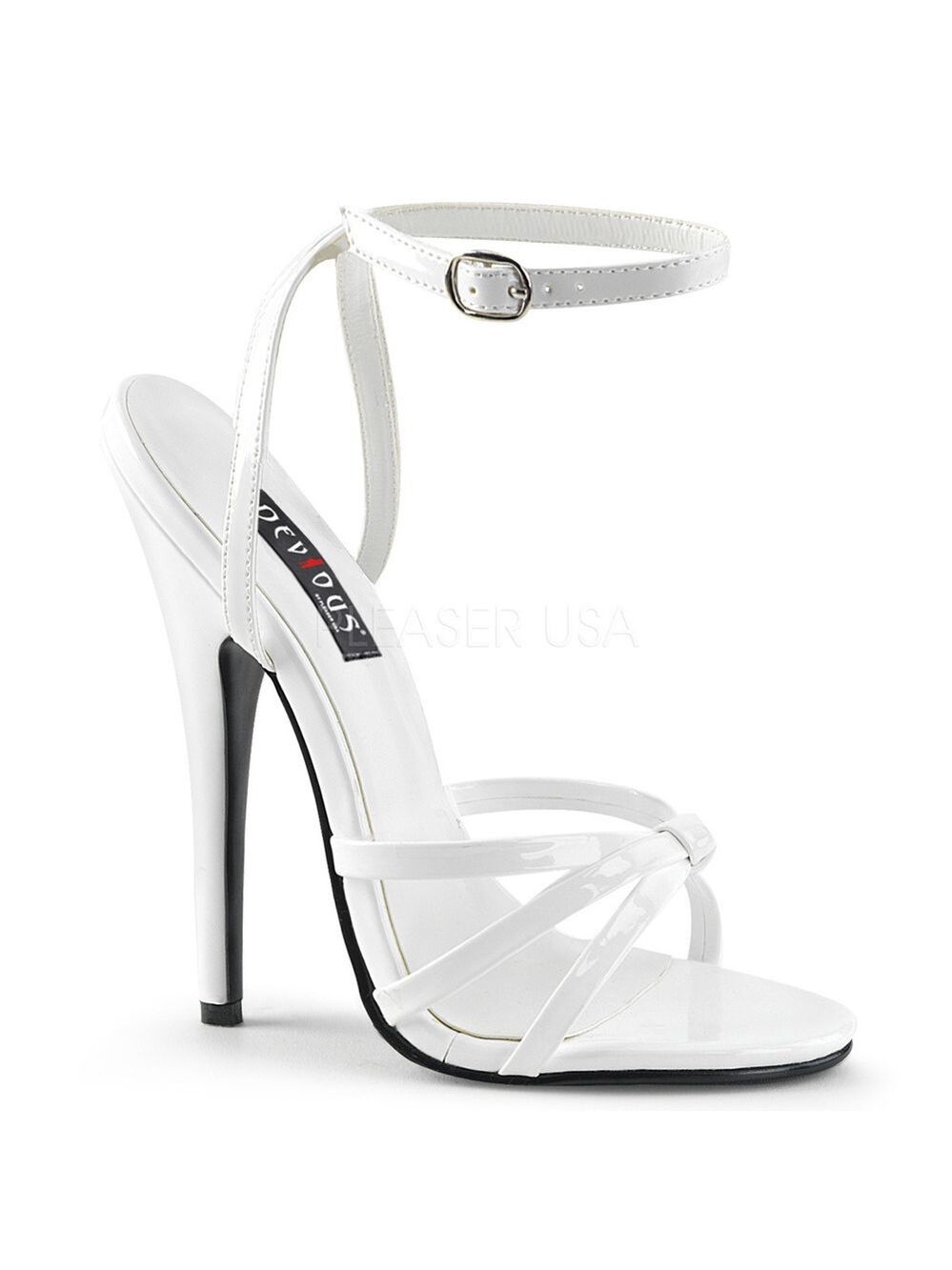 NIB Domina 108 White Patent 6" Spiked Heels Ankle Strap Stiletto Shoes